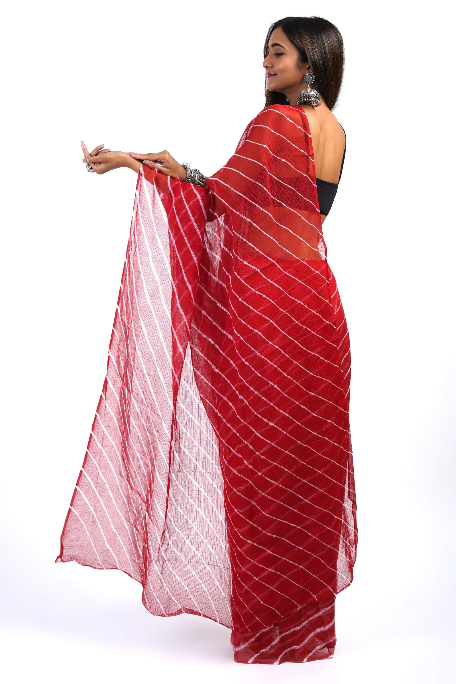 Teejh Aaisha Maroon Kota Leheriya Saree with Blouse Piece