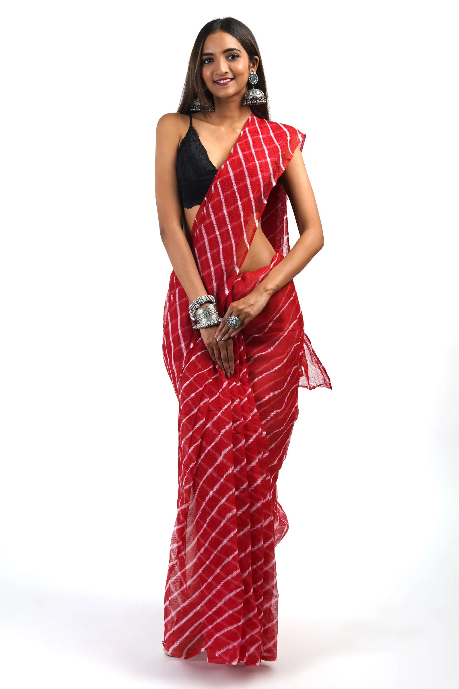 Teejh Aaisha Maroon Kota Leheriya Saree with Blouse Piece