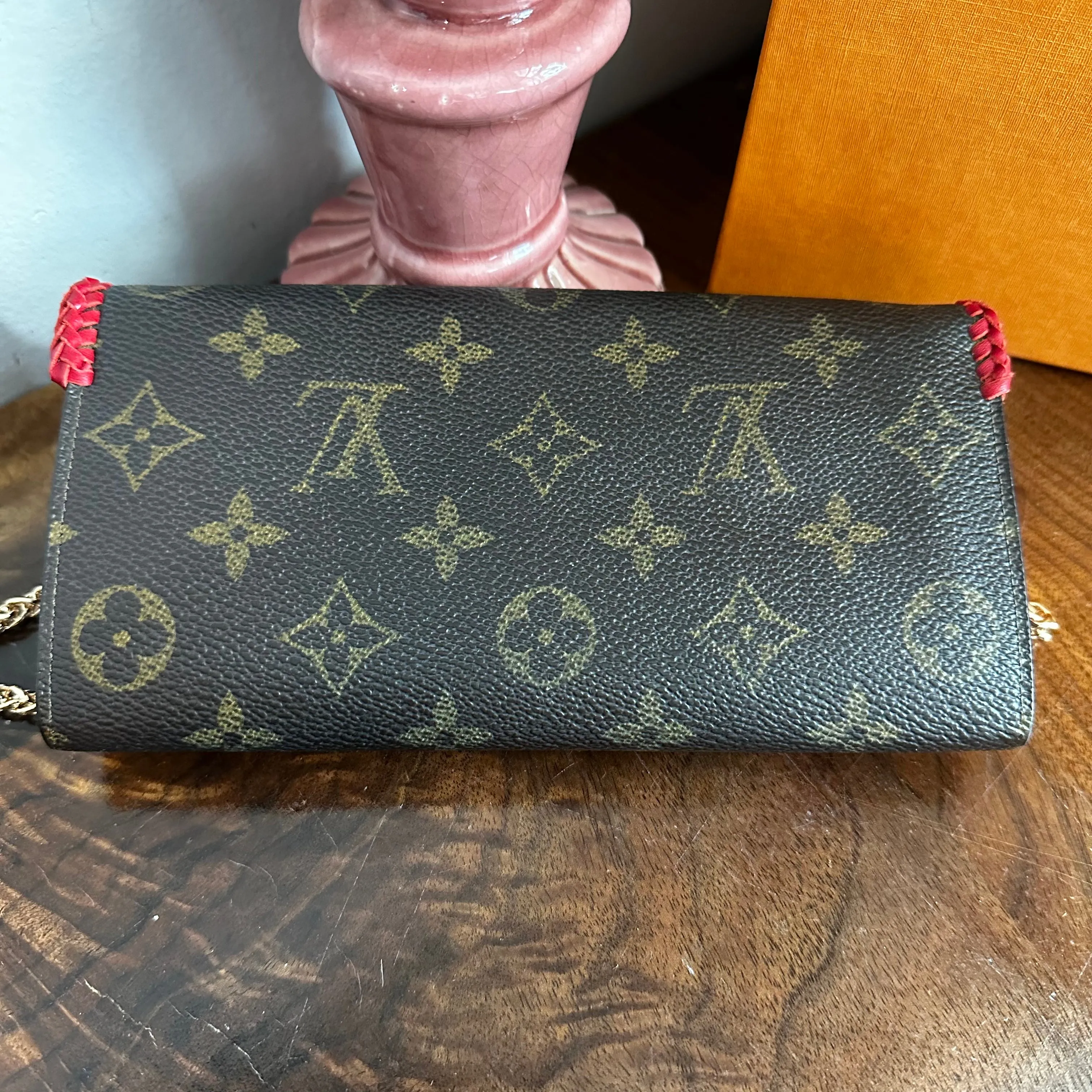 The Junco Wallet with Chain - Vintage Monogram in Red