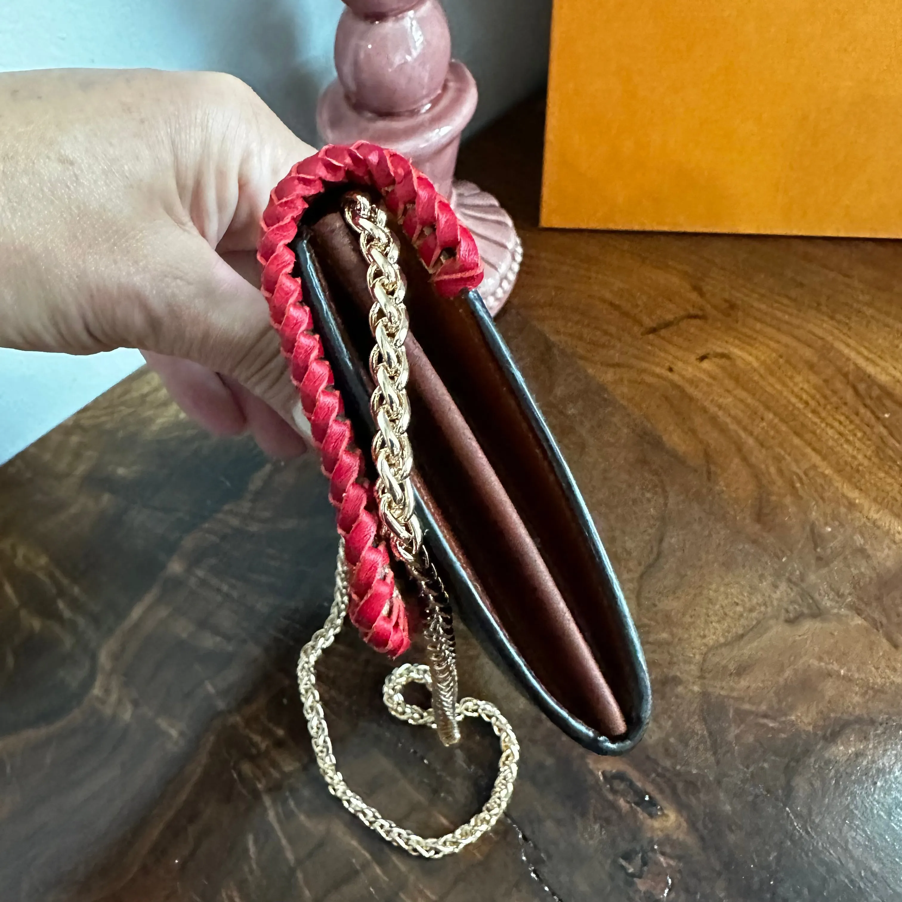 The Junco Wallet with Chain - Vintage Monogram in Red