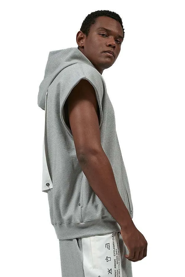 Unisex Grey Patched Hoodie with Removable Sleeves