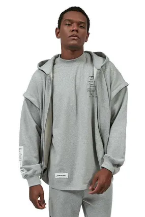 Unisex Grey Patched Hoodie with Removable Sleeves