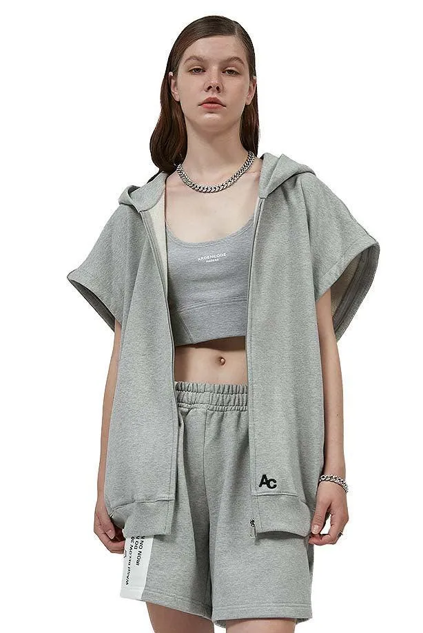 Unisex Grey Patched Hoodie with Removable Sleeves