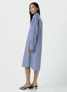 Women's Cotton Poplin Shirt Dress in Bright Blue/White